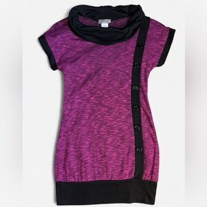 Celine by Champion pink and black long top with cowl neck and buttons size S